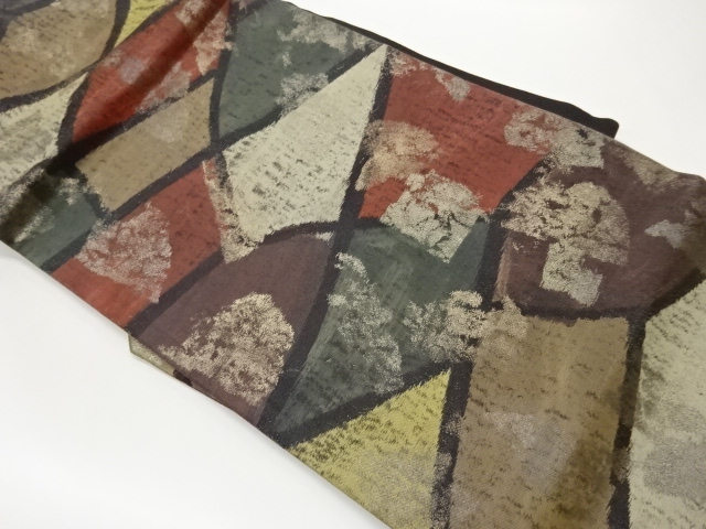 JAPANESE KIMONO / NAGOYA OBI / HIKIHAKU / WOVEN ABSTRACT PATTERN 